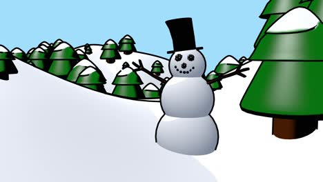 Muñeco-De-Nieve-Vacaciones-De-Navidad-Feliz-Saludando-Dibujos-Animados-Invierno-Hombre-De-Nieve-Bucle-4k
